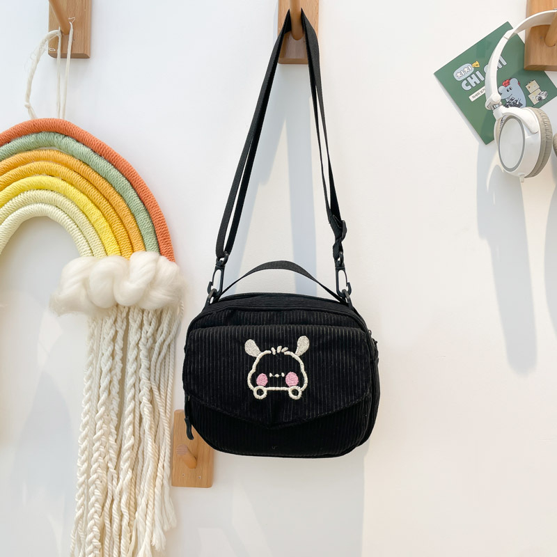 Geantă crossbody din corduroy, formă pătrată orizontală, închidere cu fermoar, buzunar pentru telefon mobil, curea de umăr simplă