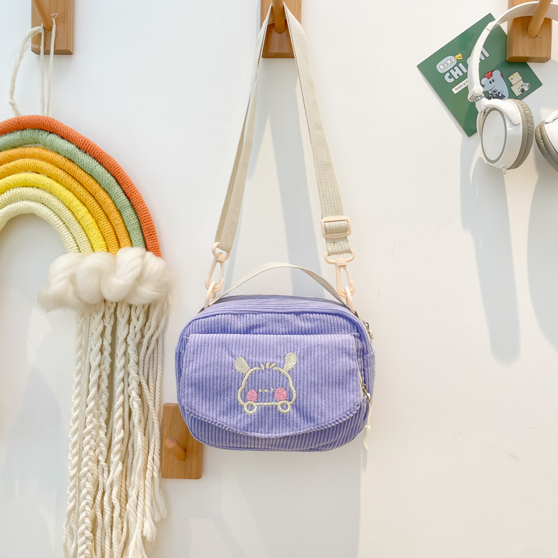 Geantă crossbody din corduroy, formă pătrată orizontală, închidere cu fermoar, buzunar pentru telefon mobil, curea de umăr simplă