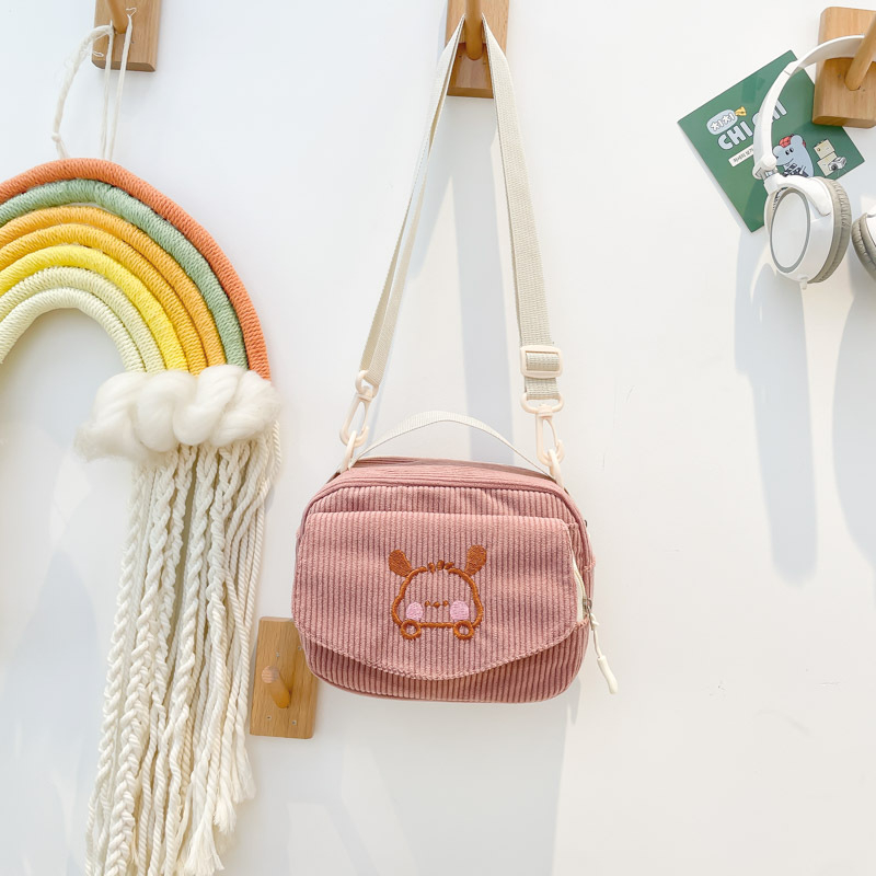 Geantă crossbody din corduroy, formă pătrată orizontală, închidere cu fermoar, buzunar pentru telefon mobil, curea de umăr simplă