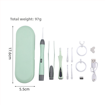 Žiarivá lyžička na uši set, dobíjateľný, dvojitý zdroj svetla, vizuálna kontrola sluchového kanála, PVC