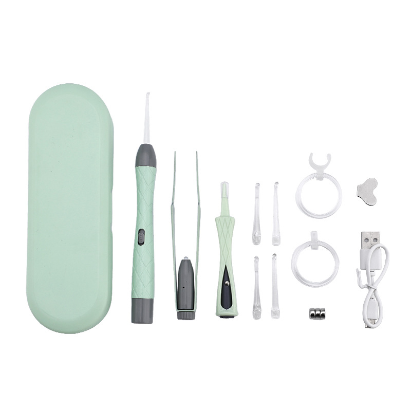 Žiarivá lyžička na uši set, dobíjateľný, dvojitý zdroj svetla, vizuálna kontrola sluchového kanála, PVC