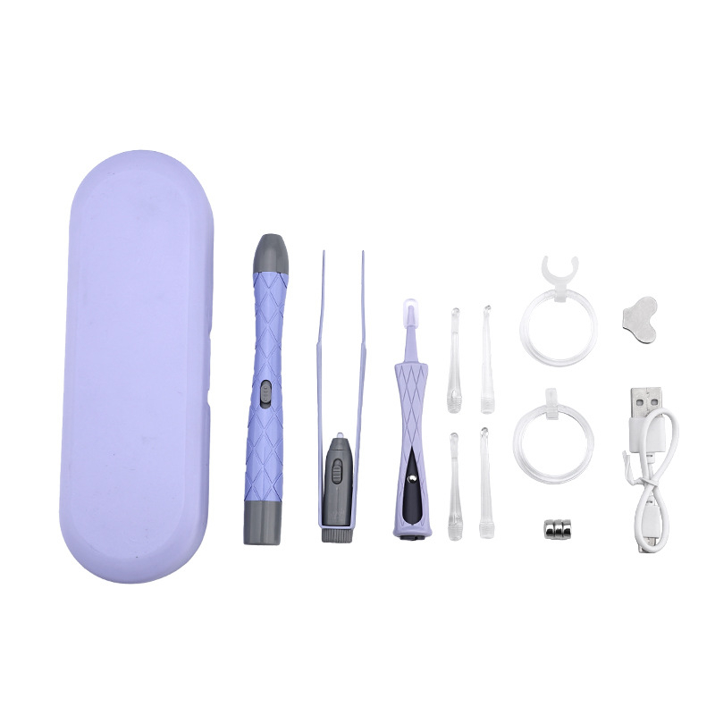 Žiarivá lyžička na uši set, dobíjateľný, dvojitý zdroj svetla, vizuálna kontrola sluchového kanála, PVC