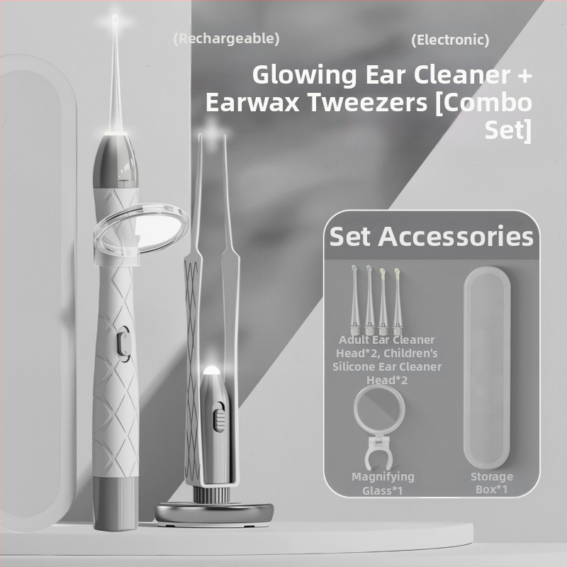 Žiarivá lyžička na uši set, dobíjateľný, dvojitý zdroj svetla, vizuálna kontrola sluchového kanála, PVC