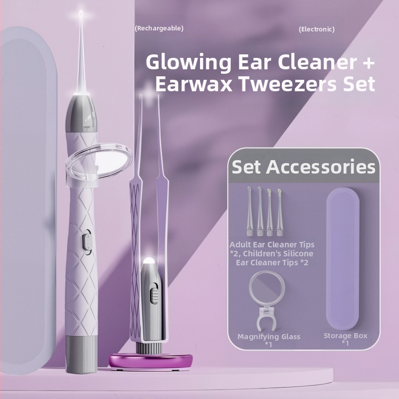 Žiarivá lyžička na uši set, dobíjateľný, dvojitý zdroj svetla, vizuálna kontrola sluchového kanála, PVC