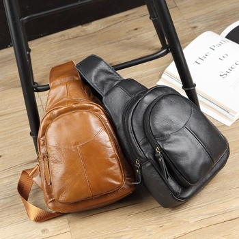 Prava kožna torbica za prsa, korejski stil crossbody, unisex casual torba za rame, podstava od teleće kože, zatvaranje zipom, Fangzhi brend, za slobodno vrijeme putovanja