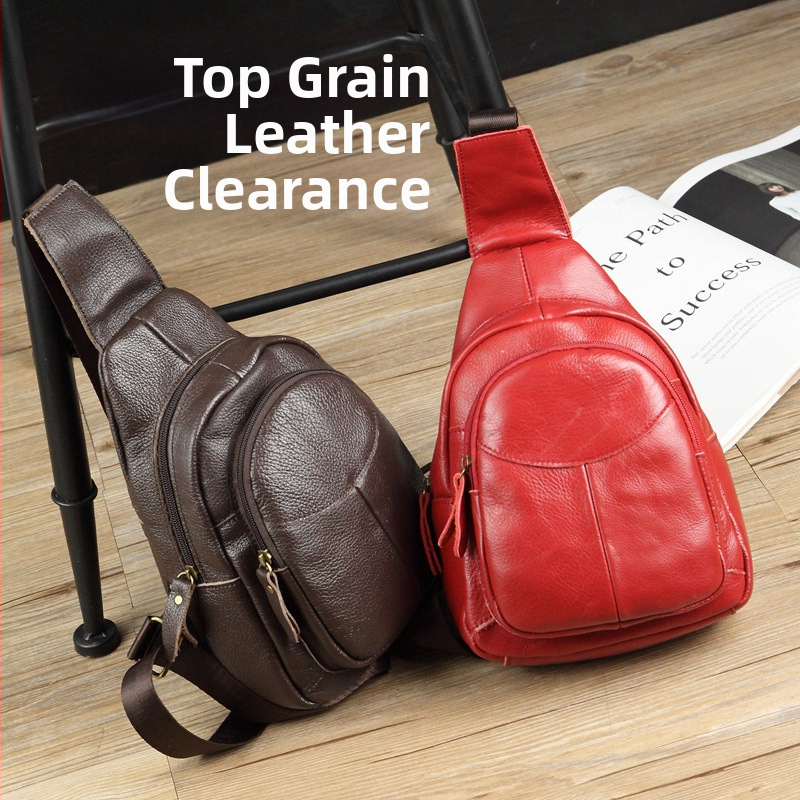 Prava kožna torbica za prsa, korejski stil crossbody, unisex casual torba za rame, podstava od teleće kože, zatvaranje zipom, Fangzhi brend, za slobodno vrijeme putovanja