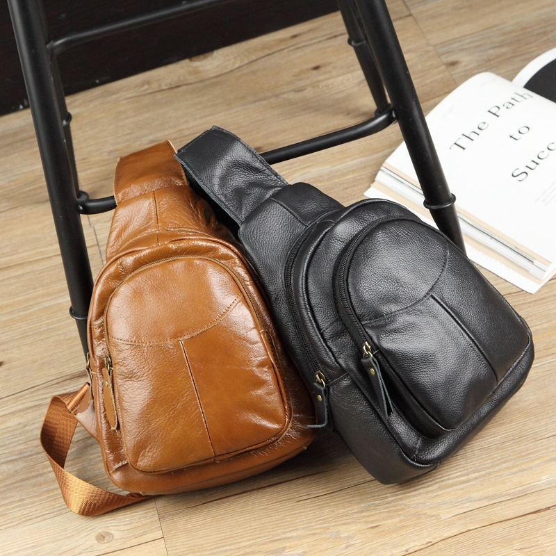 Prava kožna torbica za prsa, korejski stil crossbody, unisex casual torba za rame, podstava od teleće kože, zatvaranje zipom, Fangzhi brend, za slobodno vrijeme putovanja