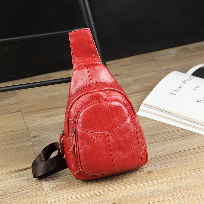 Prava kožna torbica za prsa, korejski stil crossbody, unisex casual torba za rame, podstava od teleće kože, zatvaranje zipom, Fangzhi brend, za slobodno vrijeme putovanja
