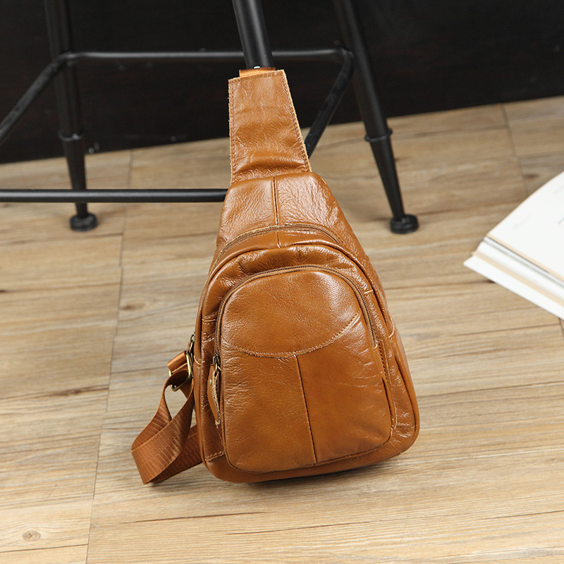 Prava kožna torbica za prsa, korejski stil crossbody, unisex casual torba za rame, podstava od teleće kože, zatvaranje zipom, Fangzhi brend, za slobodno vrijeme putovanja