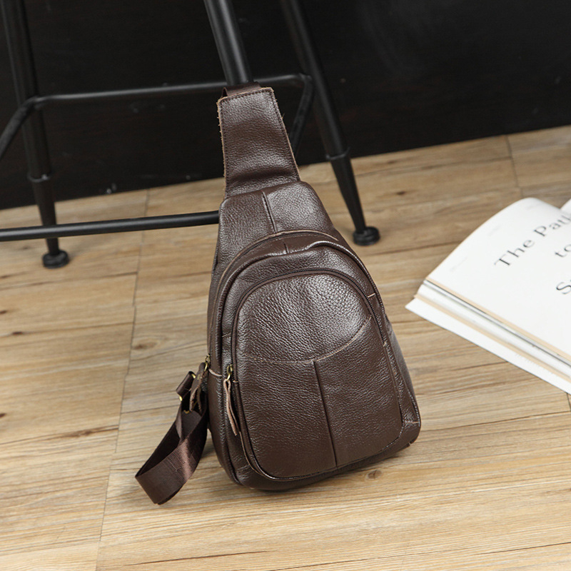 Prava kožna torbica za prsa, korejski stil crossbody, unisex casual torba za rame, podstava od teleće kože, zatvaranje zipom, Fangzhi brend, za slobodno vrijeme putovanja