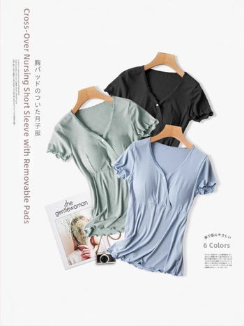 Σετ πιτζάμες εγκύου με θηλασμό, κοντό μανίκι, V-λαιμόκοψη, άνοιγμα για θηλασμό, 90–95% ινών επαναγεννημένης κυτταρίνης, καλοκαιρινό στυλ