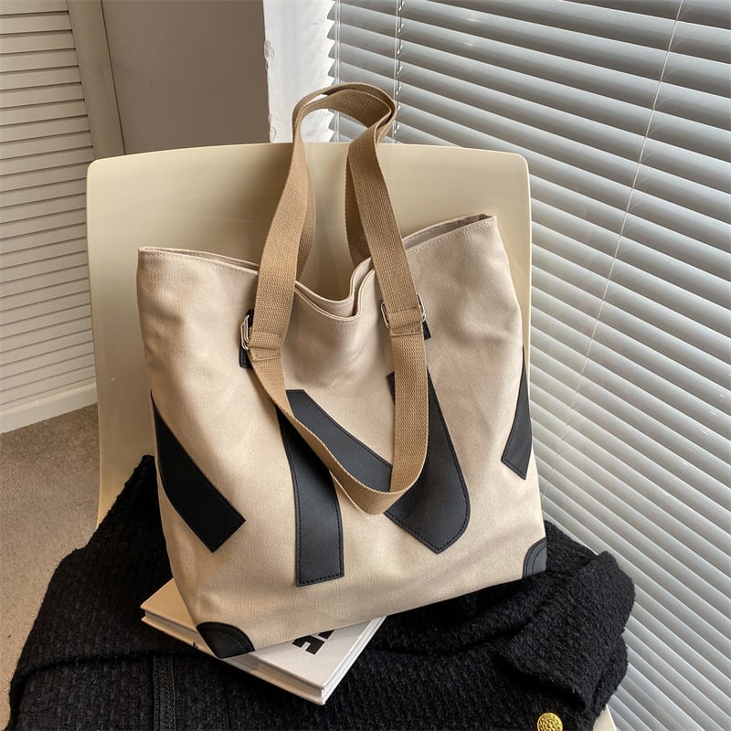 Geantă Tote | Pânză, stil Urban-Simplicity, fermoar, formă orizontală pătrată, căptușeală din poliester, buzunar intern