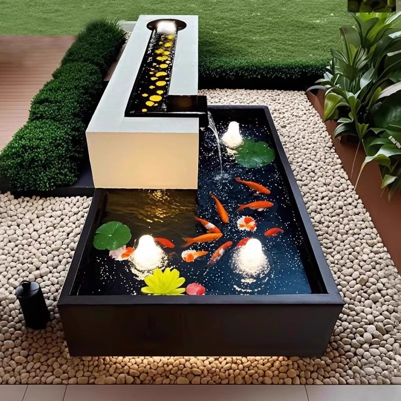 Element decorativ din oțel inoxidabil pentru iaz cu pești — fântână de exterior pentru grădină cu sistem de pulverizare combinat