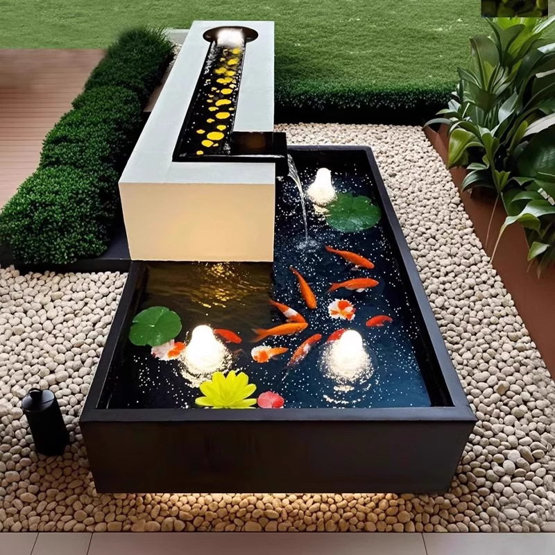 Element decorativ din oțel inoxidabil pentru iaz cu pești — fântână de exterior pentru grădină cu sistem de pulverizare combinat