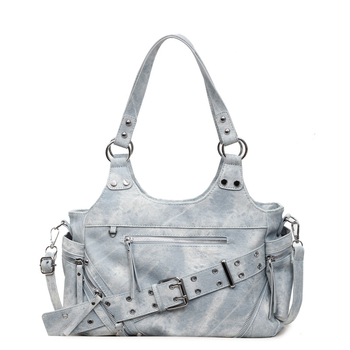 Geantă de damă în stil motocicletă, PU piele, formă orizontală pătrată, fermoar, buzunar interior pentru documente, căptușeală poliester