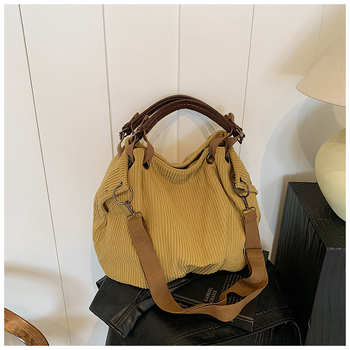 Corduroy tote torba, velika kapaciteta, zatvaranje zipom, unutarnji džepovi (zip džep, džep za telefon)