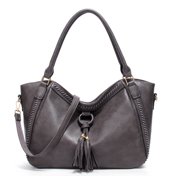 Geantă de damă din PU cu ciucuri, bucket stil, închidere cu fermoar, textură moale, căptușeală de poliester, buzunare interioare: buzunar cu fermoar, buzunar pentru telefon, buzunar pentru card de identitate, potrivită pentru utilizare zilnică