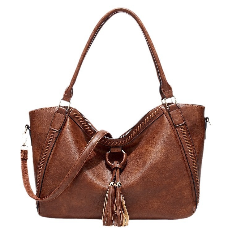 Geantă de damă din PU cu ciucuri, bucket stil, închidere cu fermoar, textură moale, căptușeală de poliester, buzunare interioare: buzunar cu fermoar, buzunar pentru telefon, buzunar pentru card de identitate, potrivită pentru utilizare zilnică