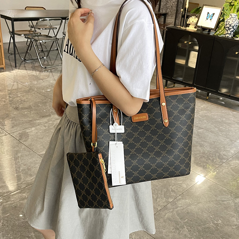 Geantă Tote – stil retro european-american; material PU; formă orizontală dreptunghiulară; fermoar; căptușeală din piele sintetică