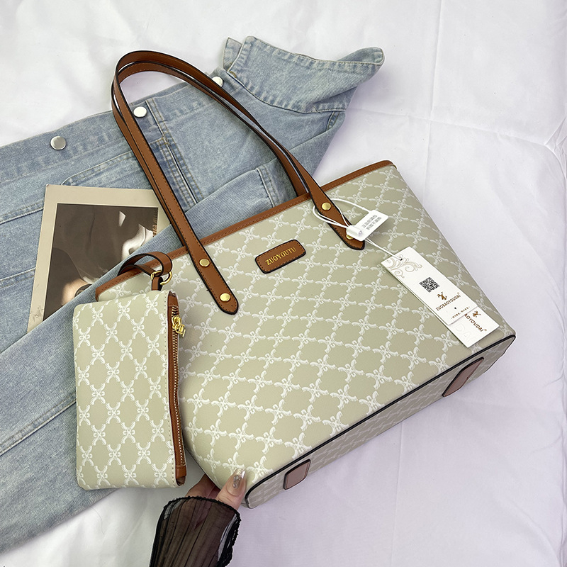 Geantă Tote – stil retro european-american; material PU; formă orizontală dreptunghiulară; fermoar; căptușeală din piele sintetică