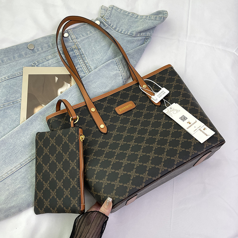 Geantă Tote – stil retro european-american; material PU; formă orizontală dreptunghiulară; fermoar; căptușeală din piele sintetică