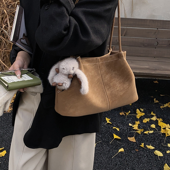 Geantă de umăr tip găleată, capacitate mare, material PU, închidere magnetică, buzunar interior cu fermoar, fără căptușeală