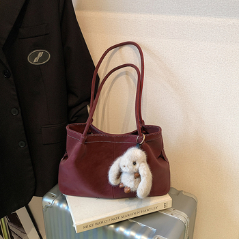 Geantă de umăr tip găleată, capacitate mare, material PU, închidere magnetică, buzunar interior cu fermoar, fără căptușeală