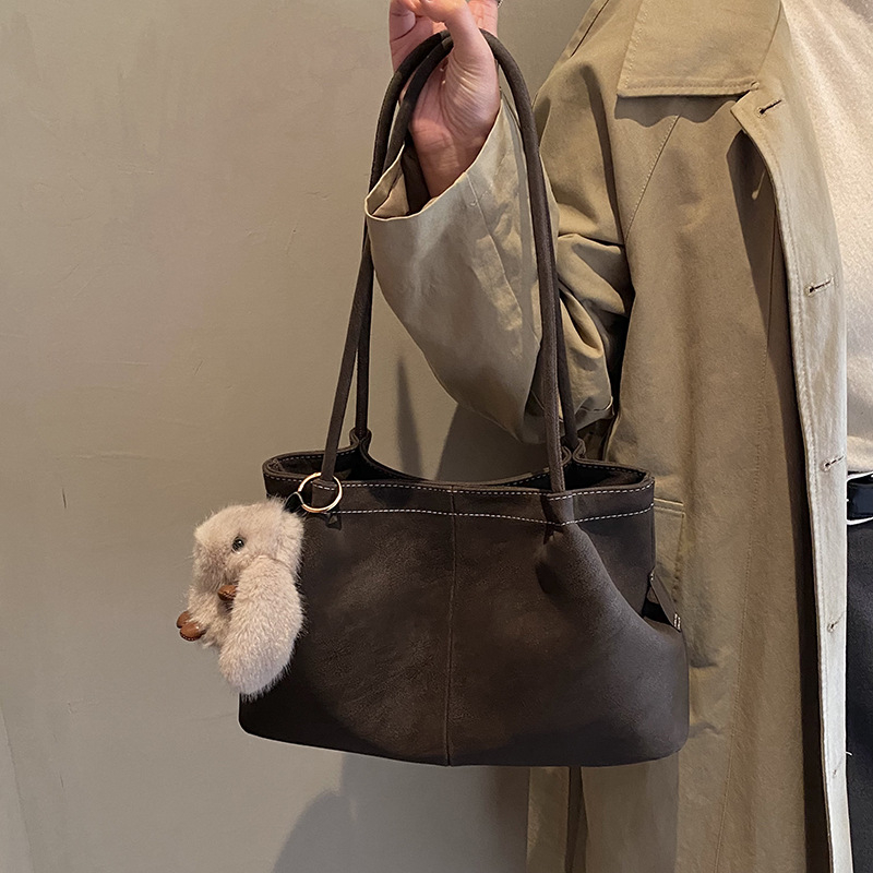 Geantă de umăr tip găleată, capacitate mare, material PU, închidere magnetică, buzunar interior cu fermoar, fără căptușeală