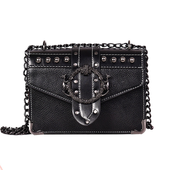 PU torbica za ramena s lančanom ručkom, rivet detalj, kvadratni oblik, korejski stil crossbody