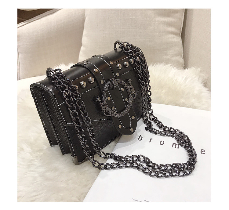 PU torbica za ramena s lančanom ručkom, rivet detalj, kvadratni oblik, korejski stil crossbody