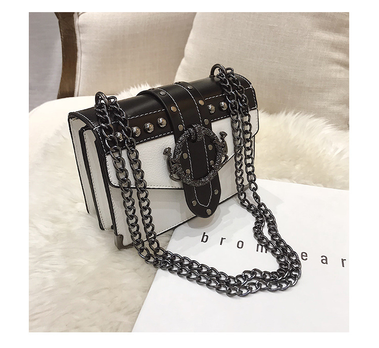 PU torbica za ramena s lančanom ručkom, rivet detalj, kvadratni oblik, korejski stil crossbody