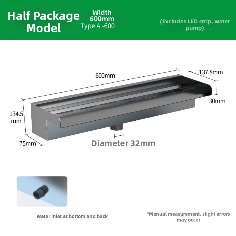 Ieșire de cascadă din oțel inoxidabil pentru element decorativ exterior cu pulverizare pe peretele frontal — Brand Half Moon Bay
