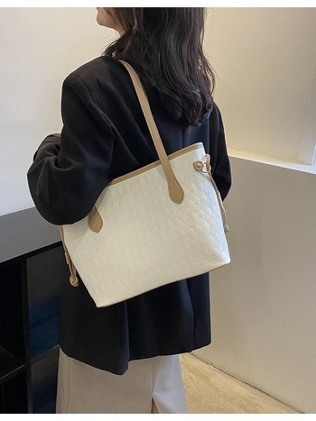 PU tote torba, street fashion stil, velika kapaciteta, dvostruke naramenice, zatvarač, podstava od poliestera, vodoravni kvadratni oblik, ljeto 2025