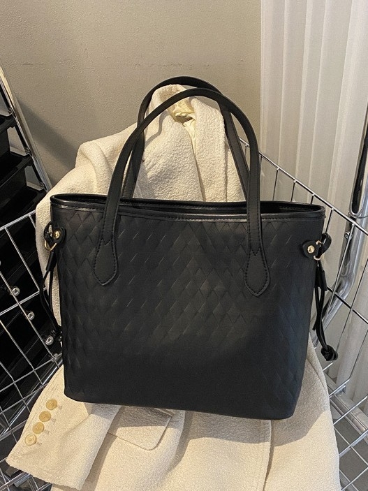 PU tote torba, street fashion stil, velika kapaciteta, dvostruke naramenice, zatvarač, podstava od poliestera, vodoravni kvadratni oblik, ljeto 2025