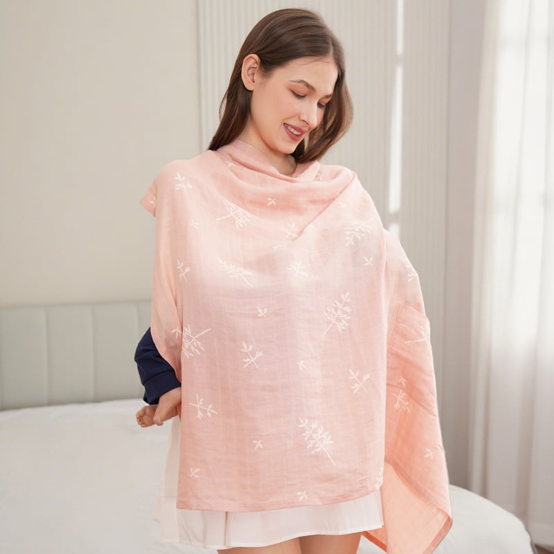 Κάλυμμα θηλασμού από γάζα μπαμπού-βαμβακίου, στυλ Νορδικό Καρντάγκιν, λεπτό ύφασμα 101–120 g/m², 70% μπαμπού, 30% βαμβάκι, κατάλληλο για καλοκαίρι, άνοιξη και φθινόπωρο