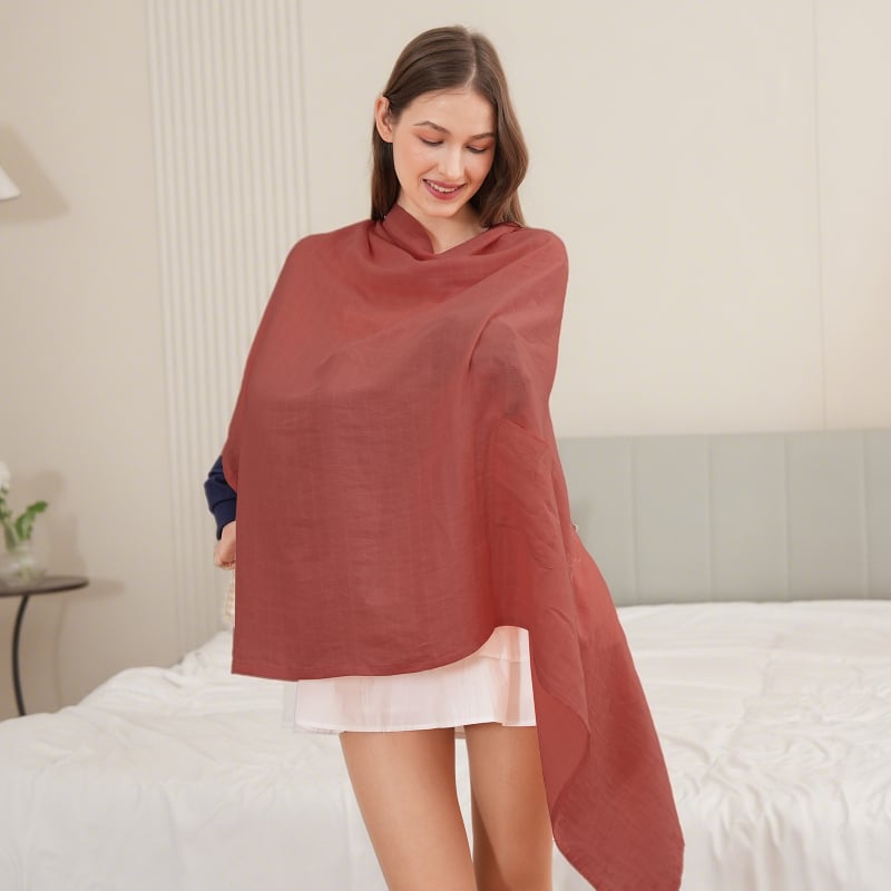 Κάλυμμα θηλασμού από γάζα μπαμπού-βαμβακίου, στυλ Νορδικό Καρντάγκιν, λεπτό ύφασμα 101–120 g/m², 70% μπαμπού, 30% βαμβάκι, κατάλληλο για καλοκαίρι, άνοιξη και φθινόπωρο