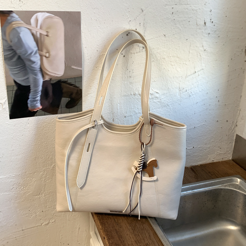 Geantă de umăr bucket din PU, stil urban minimalist, cu fermoar și căptușeală poliester-pamuc