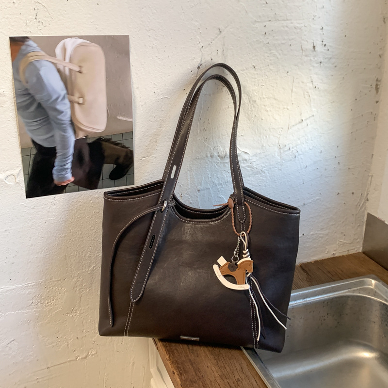 Geantă de umăr bucket din PU, stil urban minimalist, cu fermoar și căptușeală poliester-pamuc