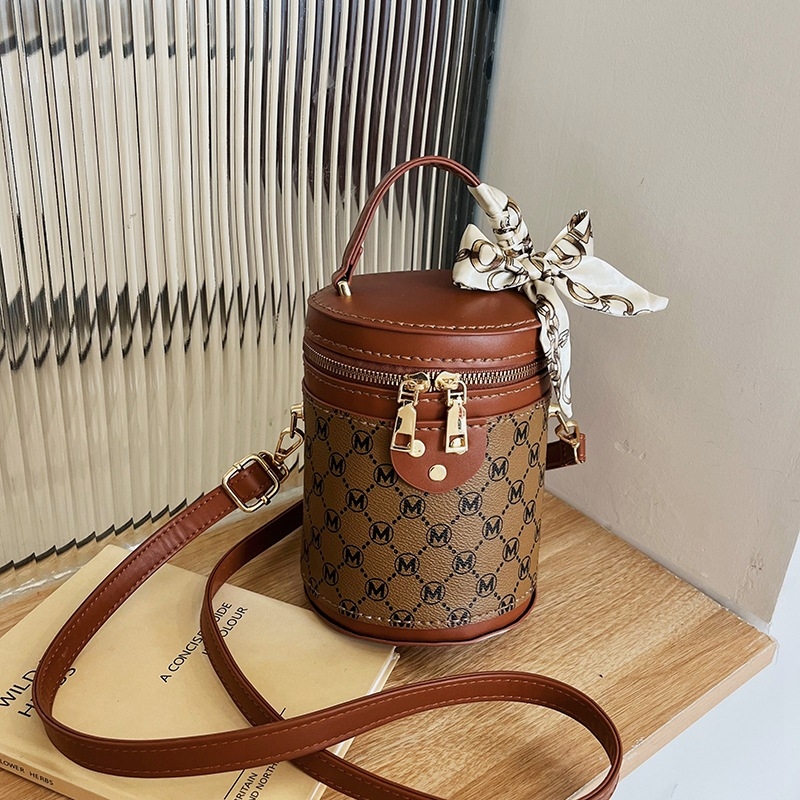Bucket torba od PU, cilindrični oblik, zatvaranje zatvaračem, unutarnji džep za mobitel, gradski stil