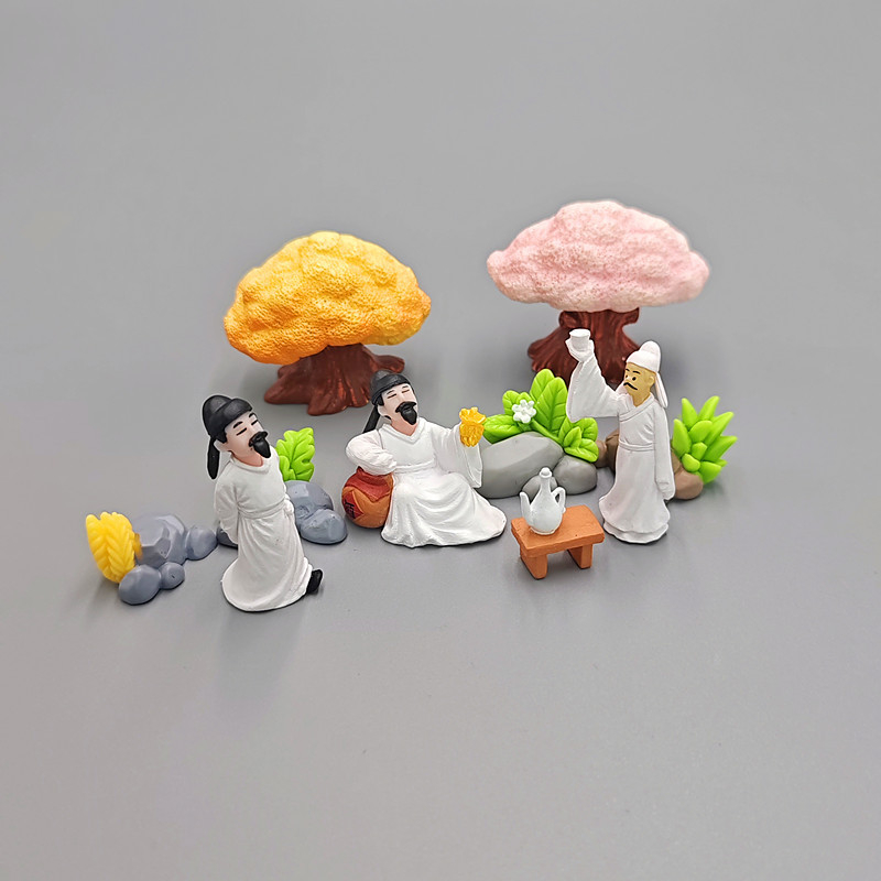 Mini peisaj în miniatură din rășină – decor de grădină în stil antic cu foișor, frunze de lotus, iaz și pod arcuit (Material: rășină; Tip material: plastic, rășină; Categorie: meșteșuguri din rășină; Stil: desen animat)