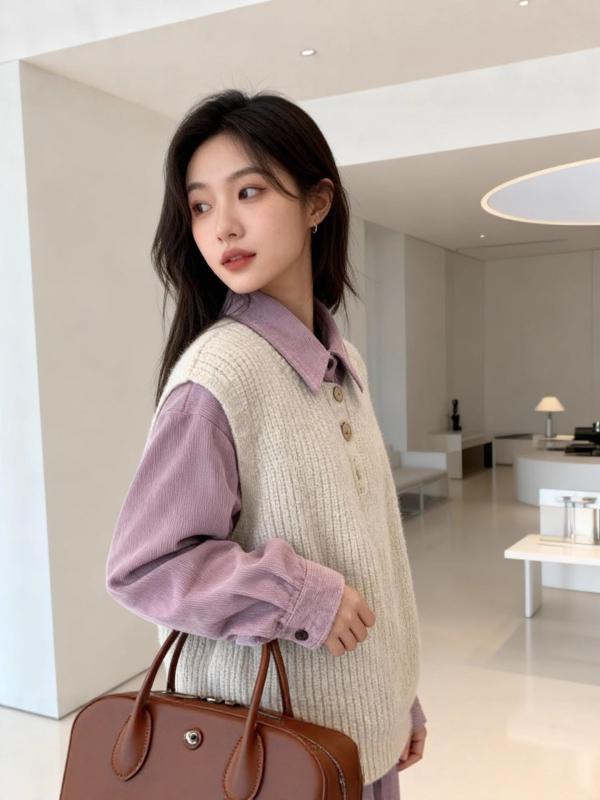 Dámska košeľa z polyesteru, vzor jednofarebný, dlhé rukávy, golier s reverom, voľný strih