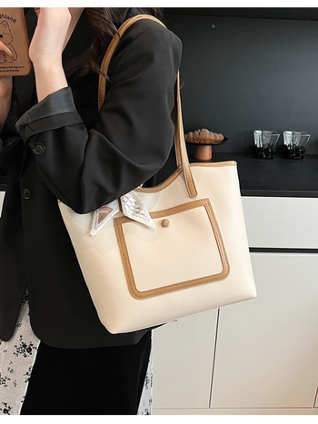 Tote bag — PU materijal, gradski jednostavan stil, horizontalni četverokutni oblik, zatvarač, laminirani unutarnji džep