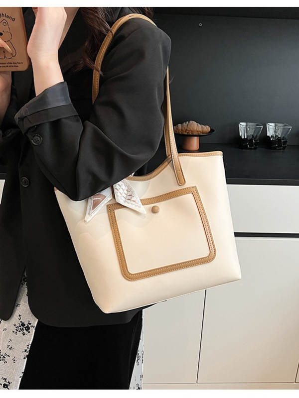 Tote bag — PU materijal, gradski jednostavan stil, horizontalni četverokutni oblik, zatvarač, laminirani unutarnji džep