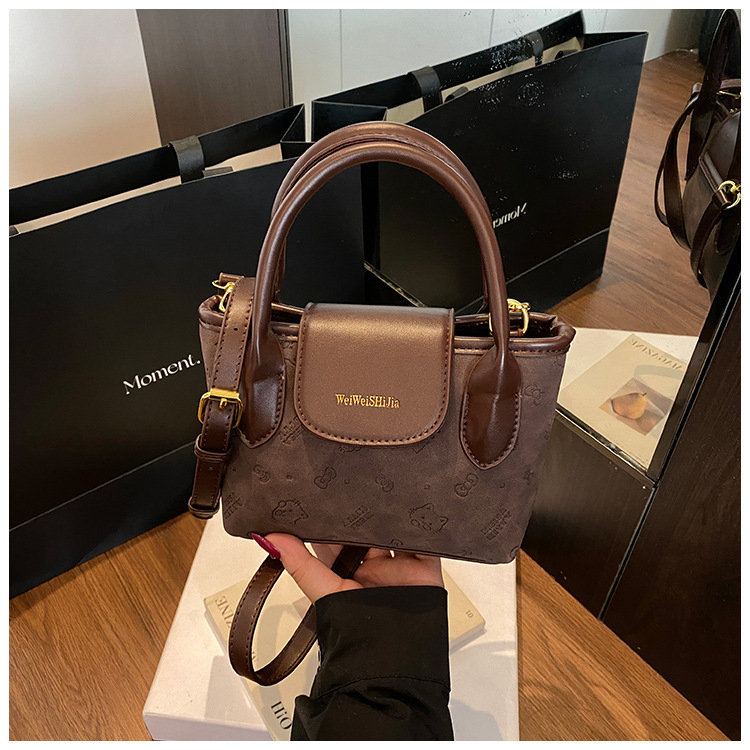 Geantă tip găleată cu curea simplă, PU material, închidere cu fermoar, buzunar interior cu fermoar, 2025 iarnă lansare