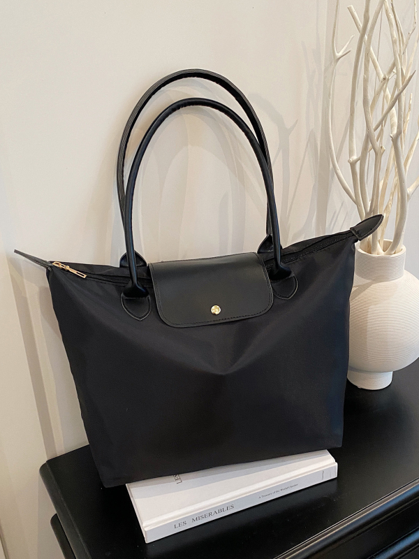 Geantă tote pentru femei: exterior din nylon, căptușeală din canvas, formă trapez invers, închidere cu fermoar, pentru călătorii de plăcere