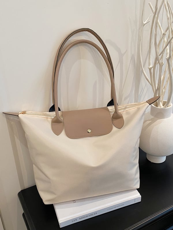 Geantă tote pentru femei: exterior din nylon, căptușeală din canvas, formă trapez invers, închidere cu fermoar, pentru călătorii de plăcere