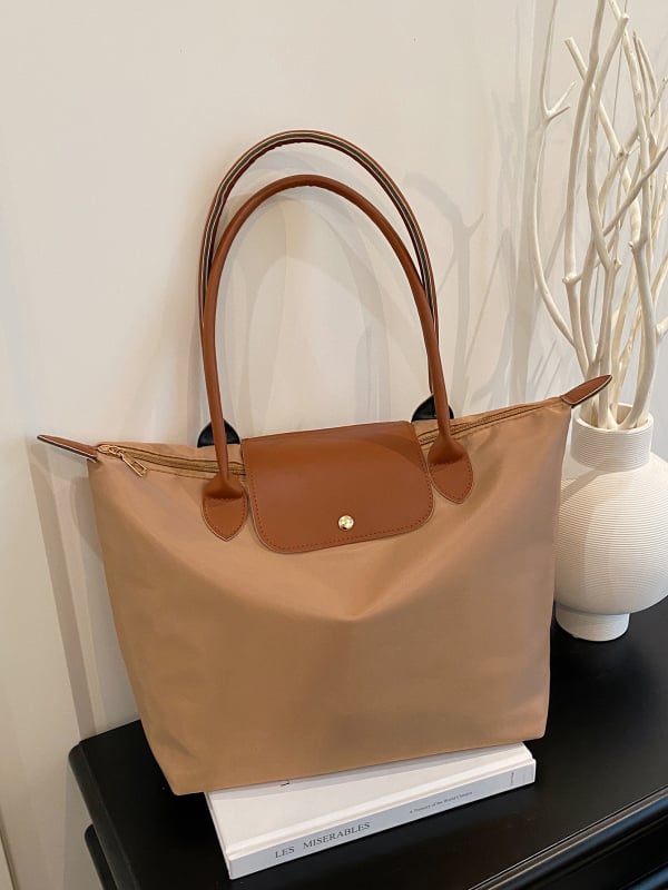 Geantă tote pentru femei: exterior din nylon, căptușeală din canvas, formă trapez invers, închidere cu fermoar, pentru călătorii de plăcere