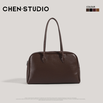 Geantă PU în stil Boston, cu fermoar, formă orizontală pătrată și buzunare interioare (buzunar secret cu fermoar și buzunar pentru telefon)