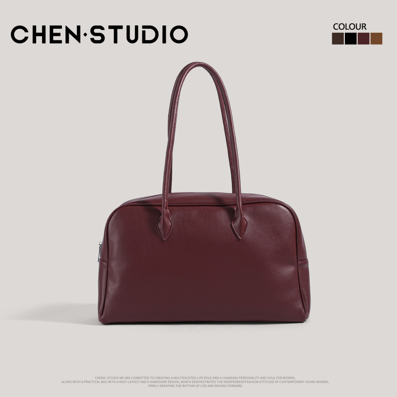 Geantă PU în stil Boston, cu fermoar, formă orizontală pătrată și buzunare interioare (buzunar secret cu fermoar și buzunar pentru telefon)