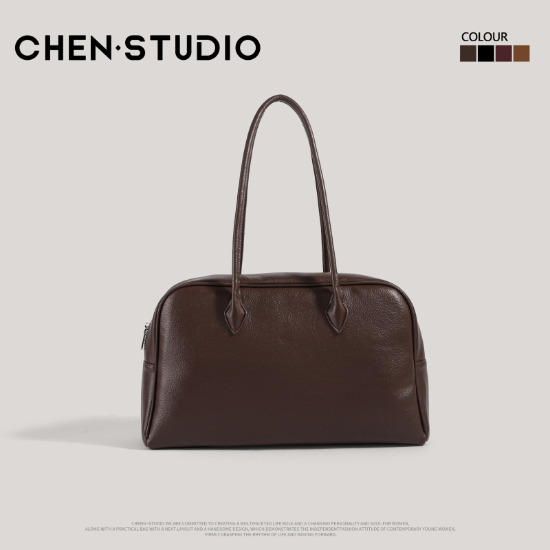 Geantă PU în stil Boston, cu fermoar, formă orizontală pătrată și buzunare interioare (buzunar secret cu fermoar și buzunar pentru telefon)